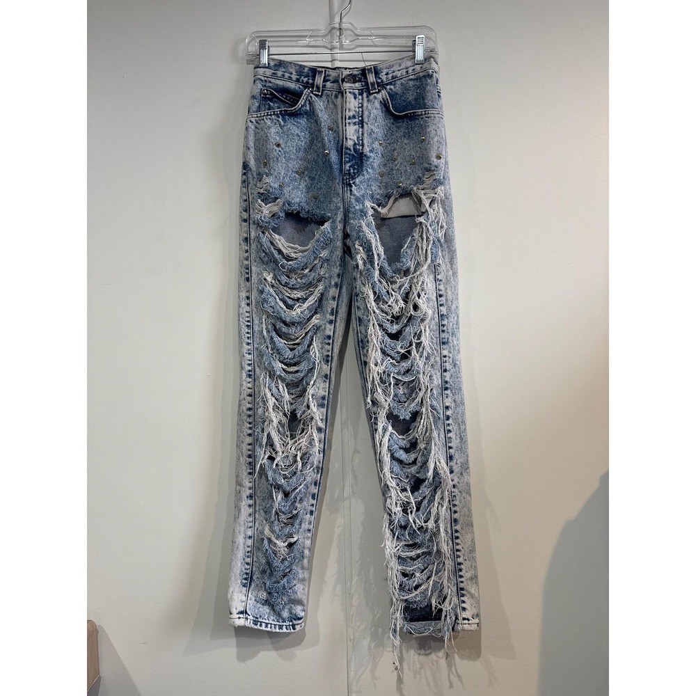 Vintage Levi's Distressed Jeans Womens 26 Blue Acid Wash High Rise Fringe Rocker